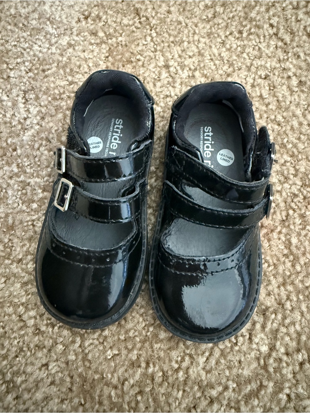 Stride Rite Cordaline Black Patent Double-Strap Mary Jane Kids Shoes